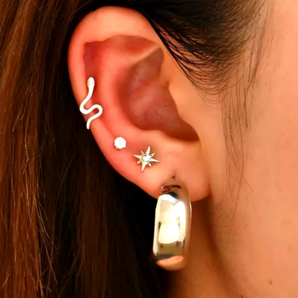 Super Cute Snake and Star Earring Set Silver